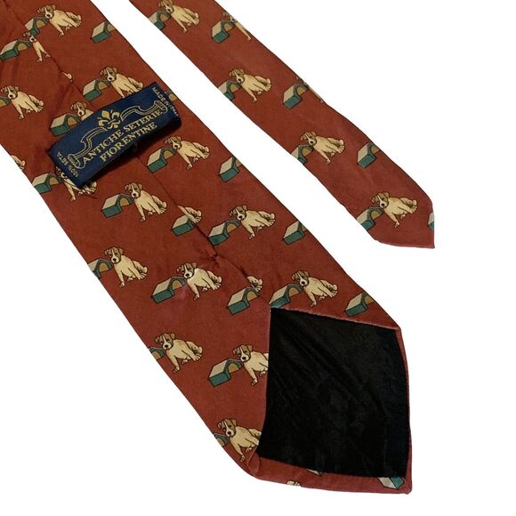 Antiche Seterie Fiorentine Men's Tie Silk Necktie Dog Lovers Maroon Red Vintage - Picture 4 of 6
